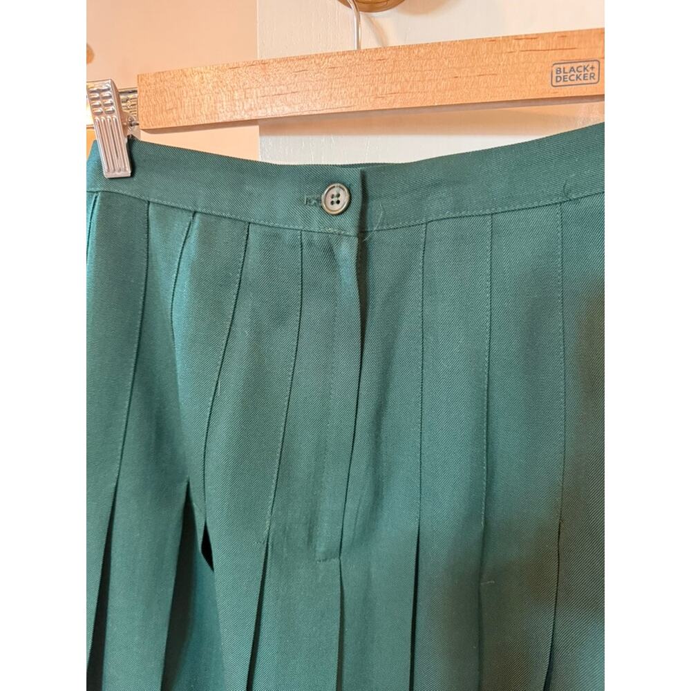 Vintage Forest Green Wool Pleated Midi Skirt Size 10 Made in USA ✨ - Picture 6 of 7